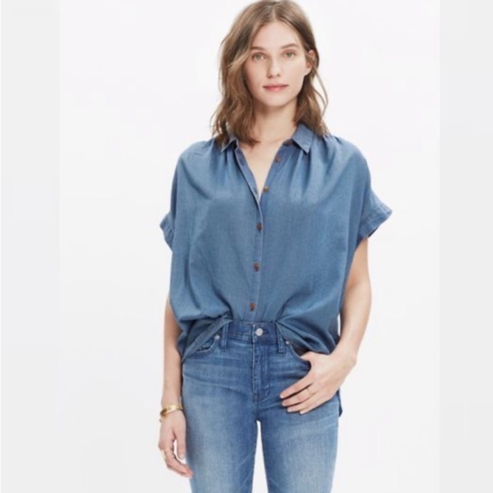 Madewell women’s Central Shirt Bright Indigo button down oversized size small